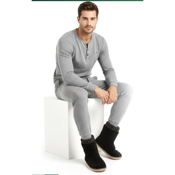 Men's Warm Up House Boots, Thick Fuzzy Sherpa Fleece Winter 10-11 Fleece Black - Picture 2 of 6